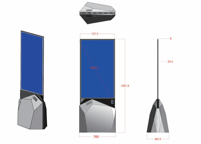 55'' OLED Screen Indoor Digital Signage , Super Slim Floor Standing Kiosk